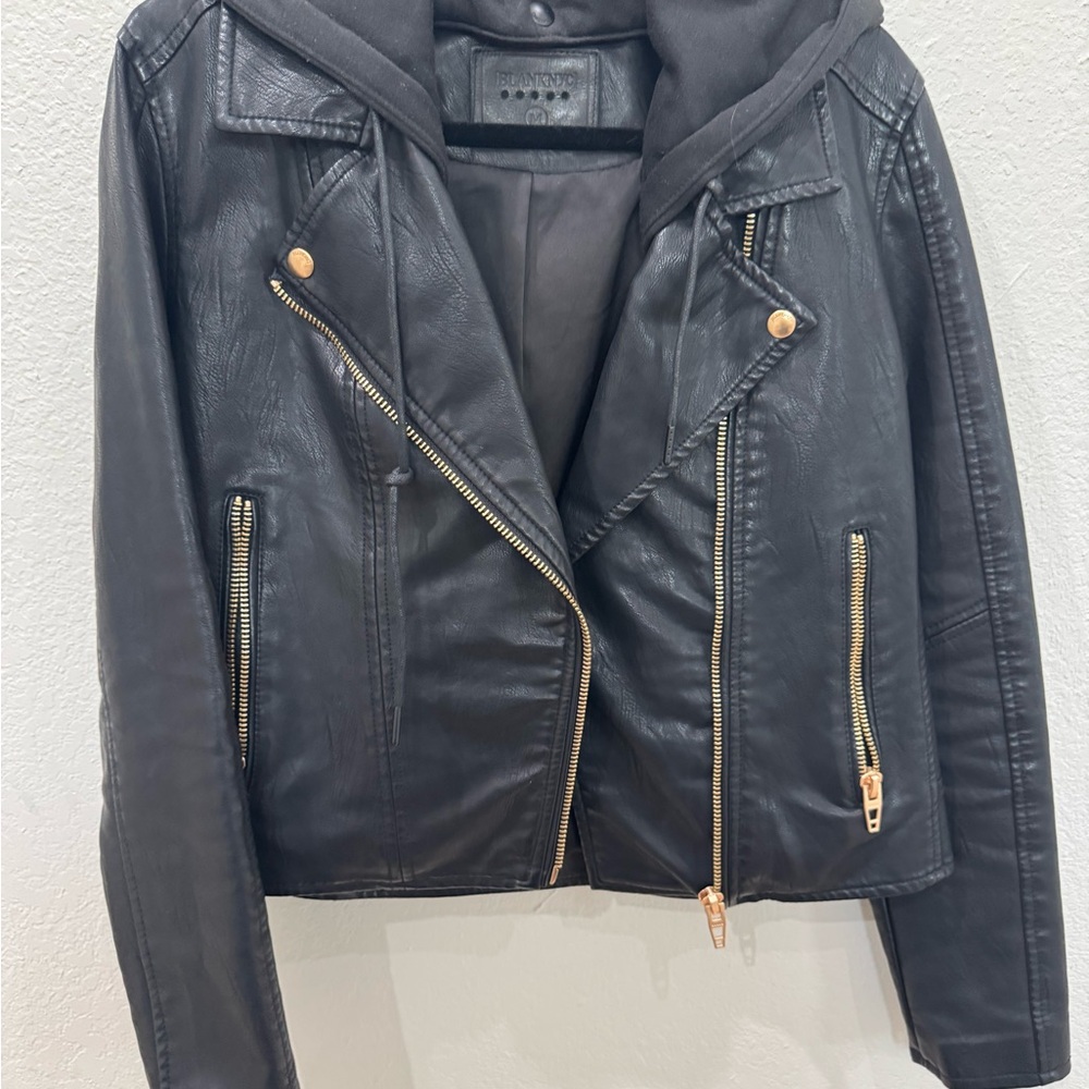 BLANK NYC Black Faux Leather Jacket with removable hood - Picture 4 of 4